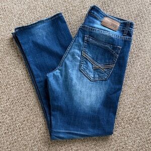 BKE Men’s Blue Straight-Leg Jeans with Leather Waist Patch